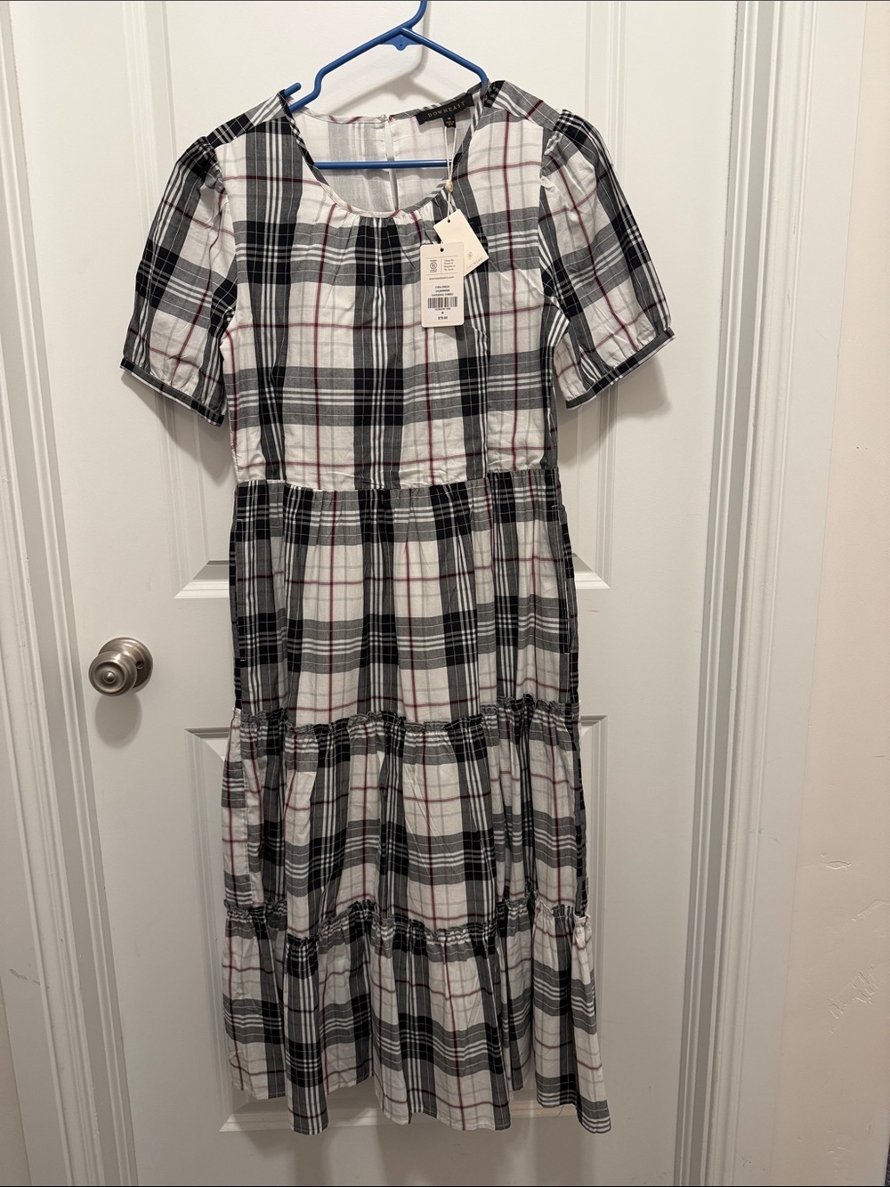 DownEast Black & White Plaid Tiered Dress